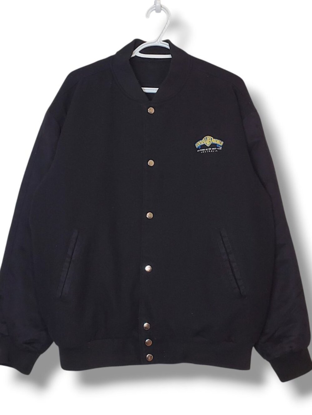 Vintage 90s Looney Tunes Embroidered Wool Varsity Jacket Black Size M Fits L
